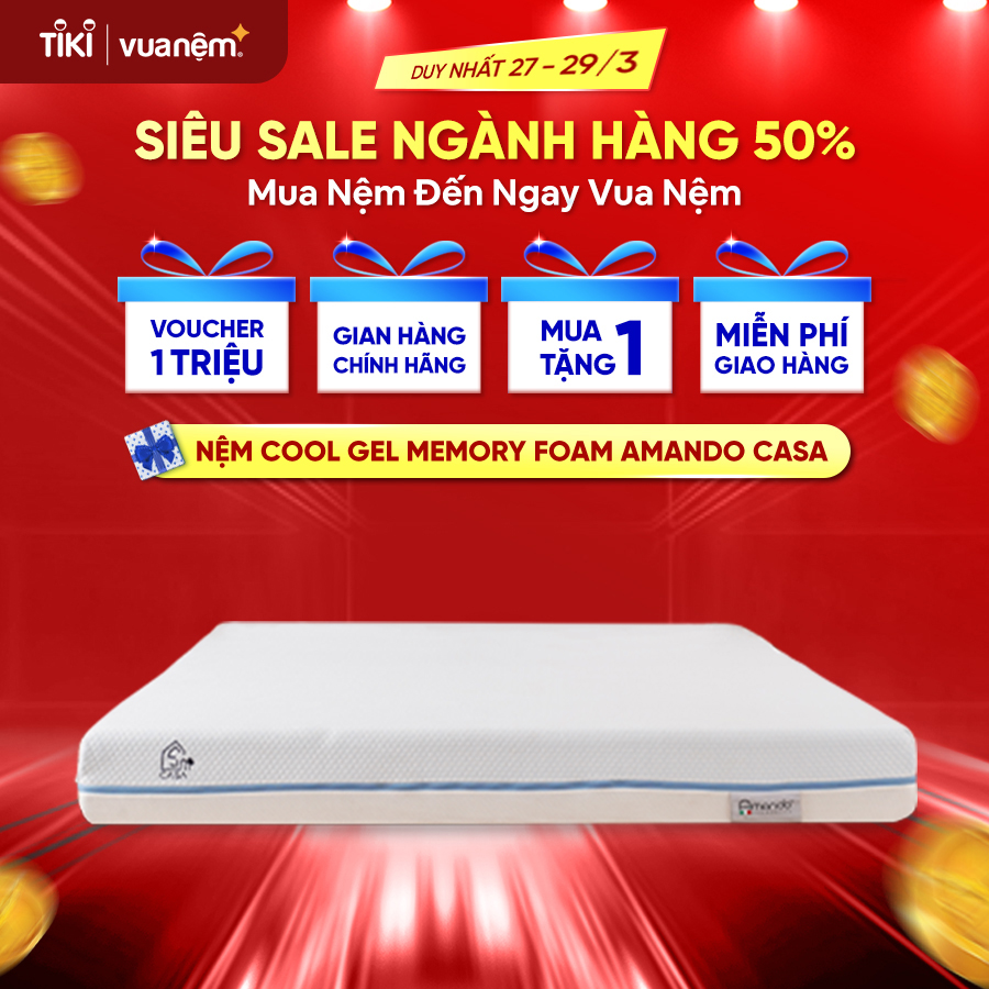 Nệm Foam cuộn hút chân không cao cấp Amando Casa - Cool gel memory foam - Êm ái, thoáng mát, điều hoà thân nhiệt