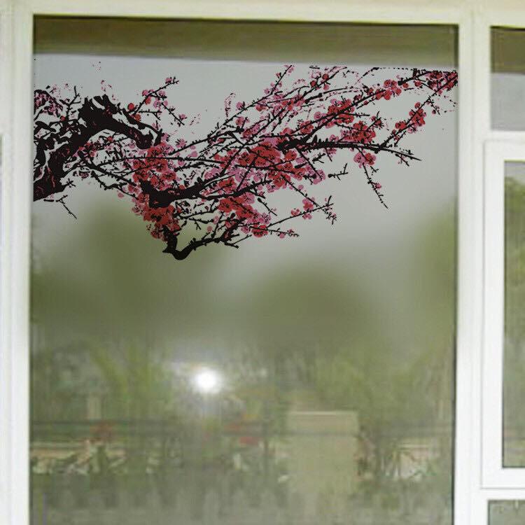 Decal trang trí kính cao cấp mẫu cành hoa mai ( 60cm x 58cm )