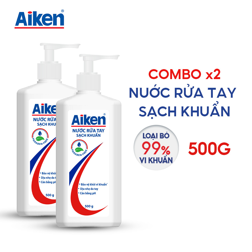 Aiken Combo 2 Nước rửa tay Sạch khuẩn 500g/chai