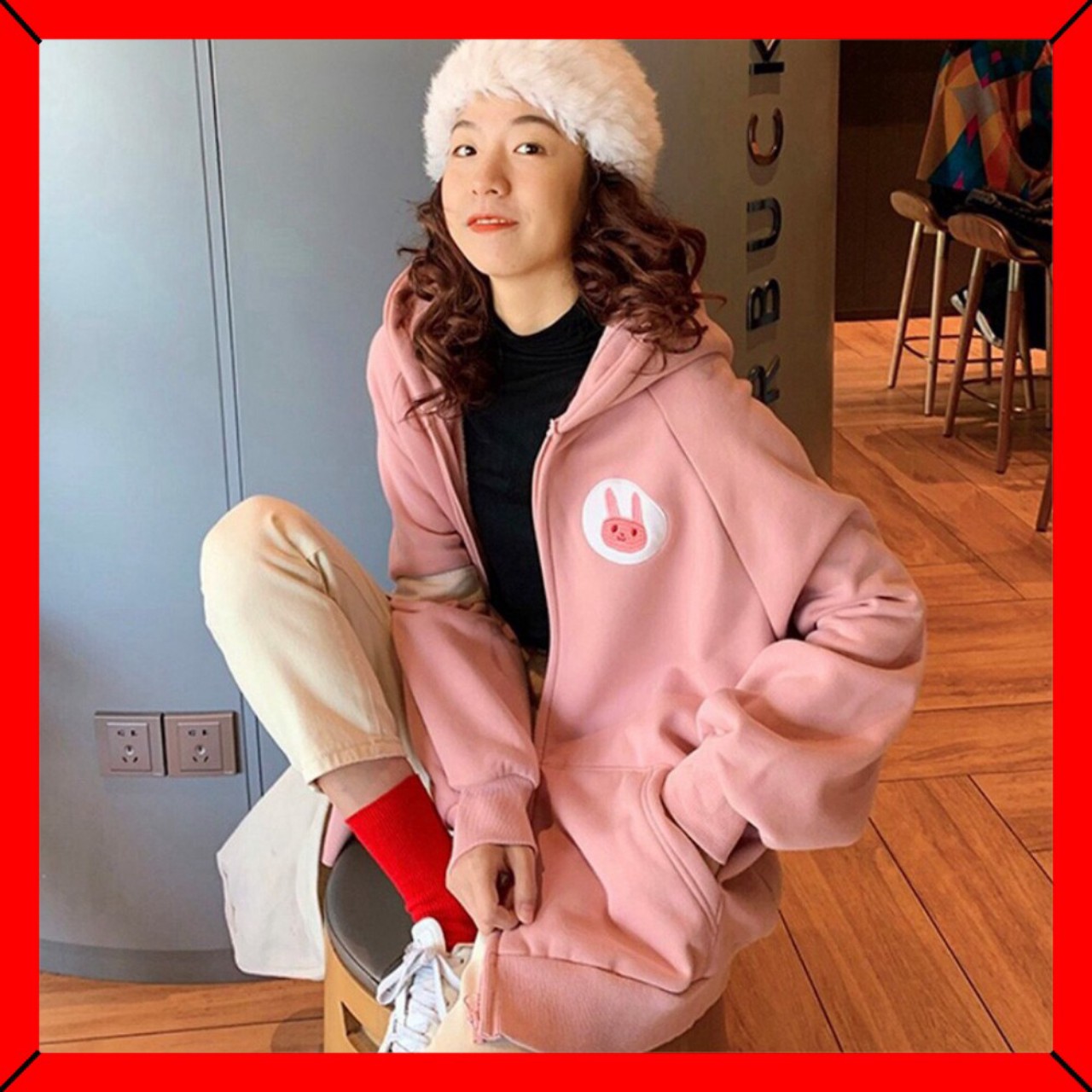 Áo khoác Hoodie nỉ thêu Thỏ cực xinh