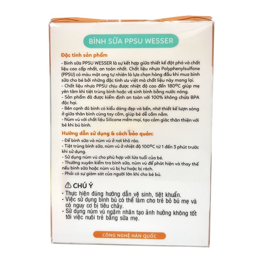 Bình sữa Cổ Rộng PPSU Wesser 180ml/260ml