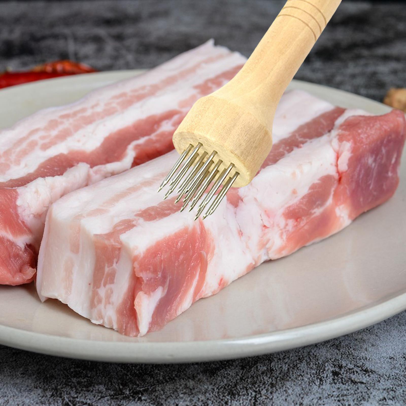 Professional Meat Tenderizer with Wooden Handle for Marinade Turkey Beef