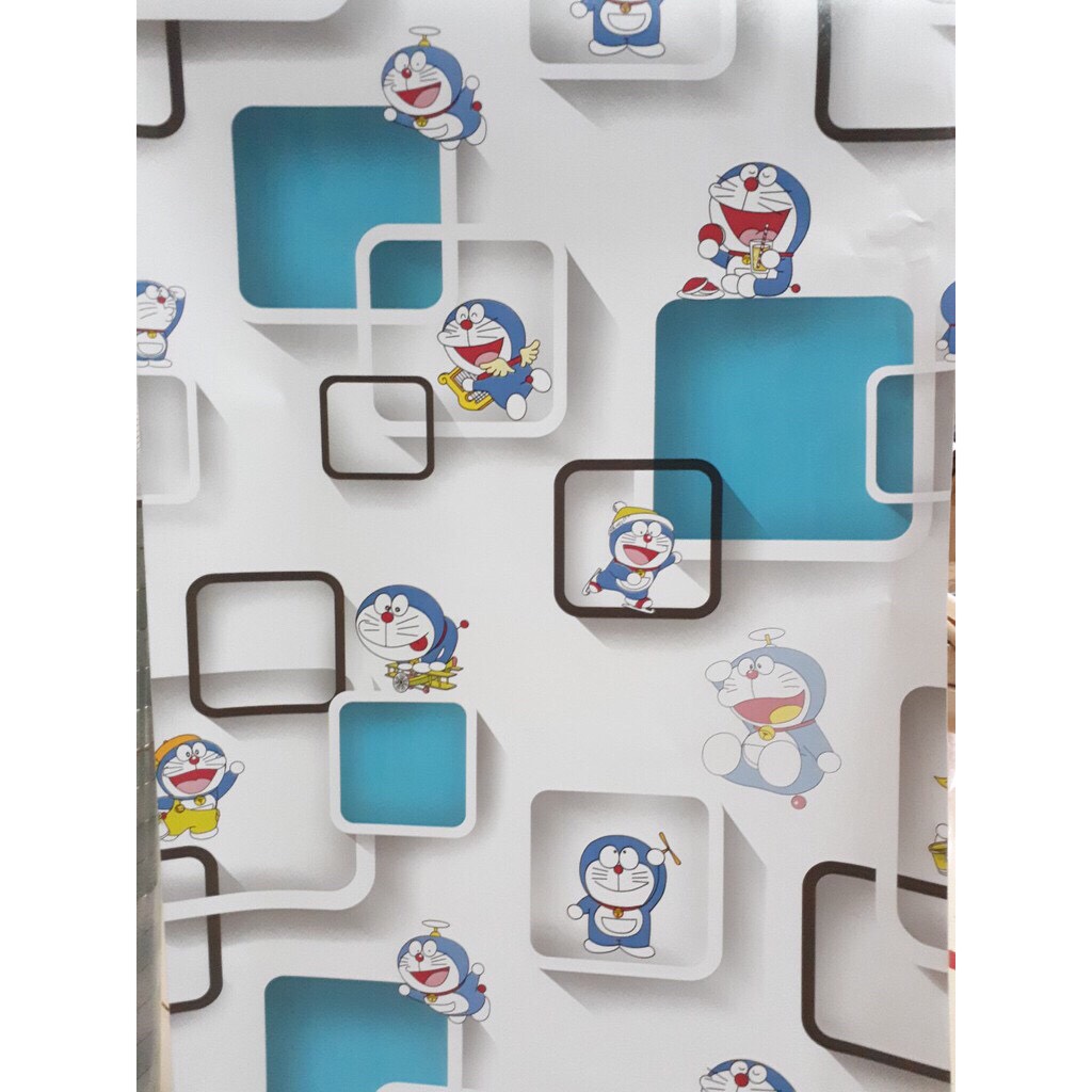 Giấy dán tường rộng 45cm x 5m dài - DOREMON Ô VUÔNG XANH ELL263