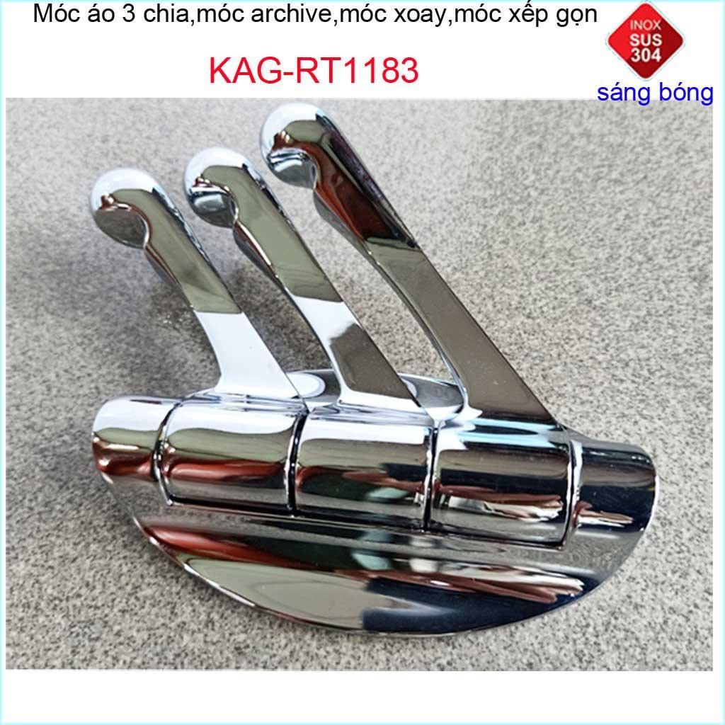 Móc treo đồ cao cấp Inox, móc áo phòng tắm Inox 304, móc 3 chia xoay KAG-RT1183