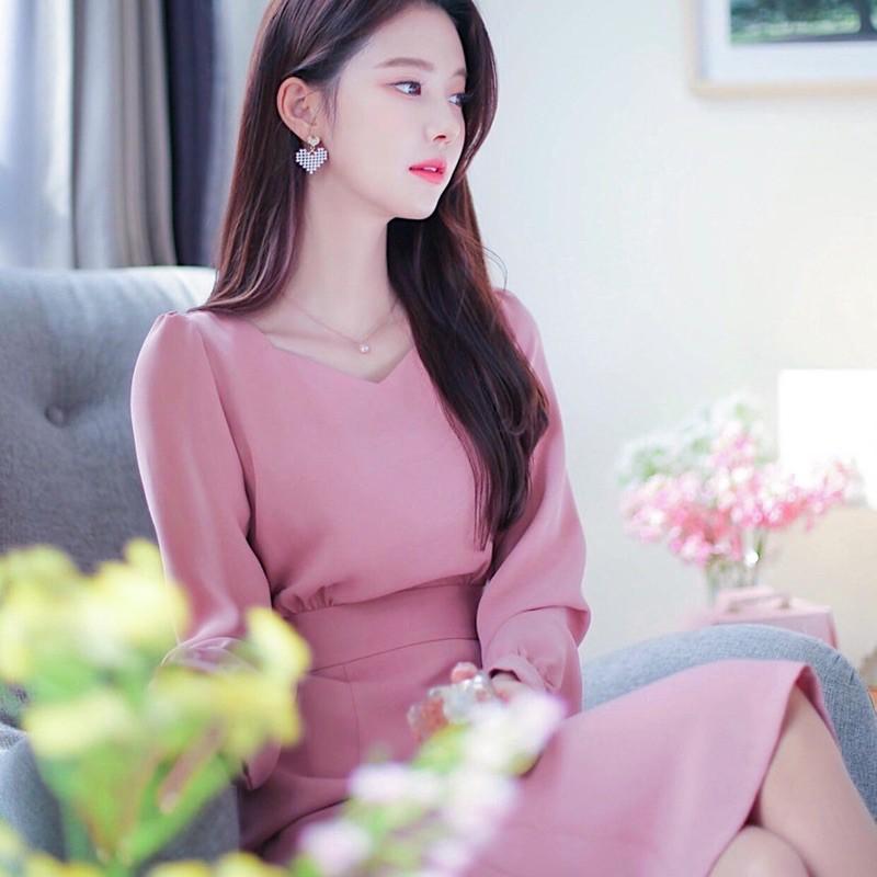 Đầm Suông Hồng Cột Nơ