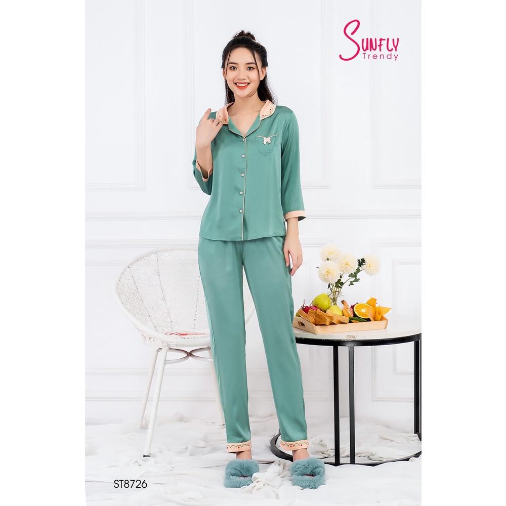 ST8726 BỘ PIJAMAS LỤA ÁO TAY LỠ QUẦN DÀI