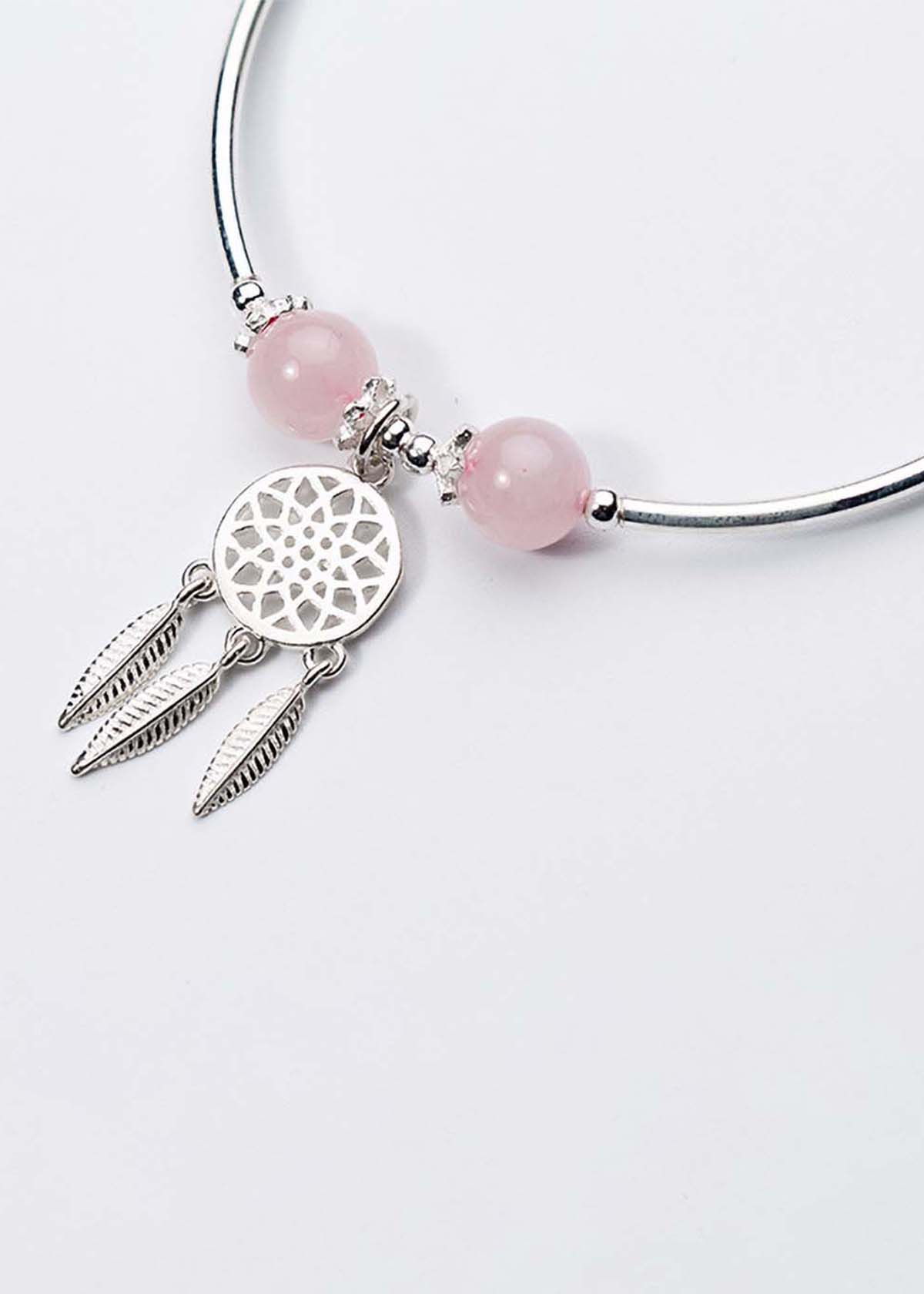 Vòng tay bạc đá thạch anh hồng charm Dreamcatcher mệnh hỏa, thổ - Ngọc Quý Gemstones