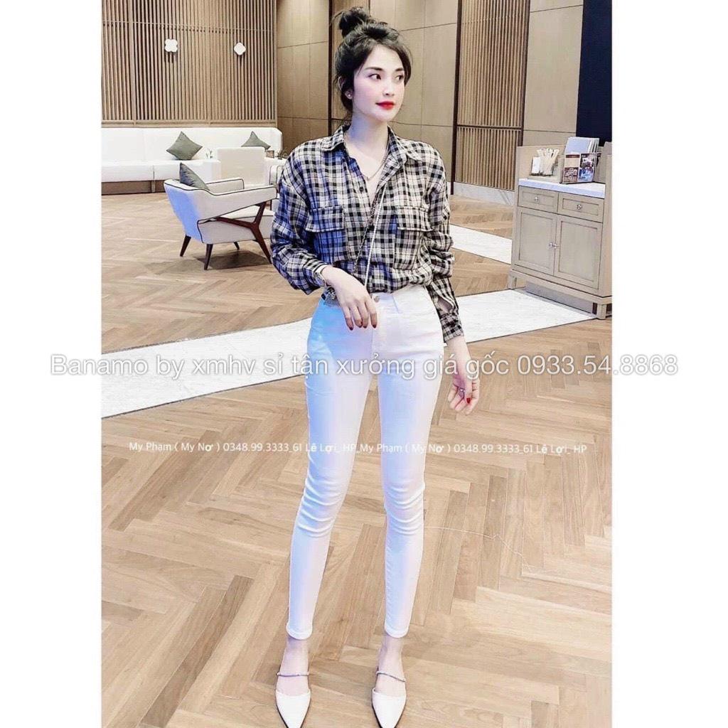 Áo sơ mi kẻ dài tay 2 túi ngực from dài thời trang Banamo Fashion sơ mi kẻ 2 túi ngực dài tay 3918