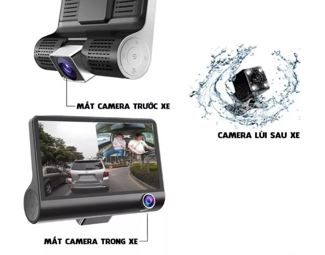 Camera hành trình ô tô 3 camera kép Z6 , FHD 1080P Màn hình 4 inch - camera hành trình , sắc nét ,3 camera kép trước và sau và bên trong