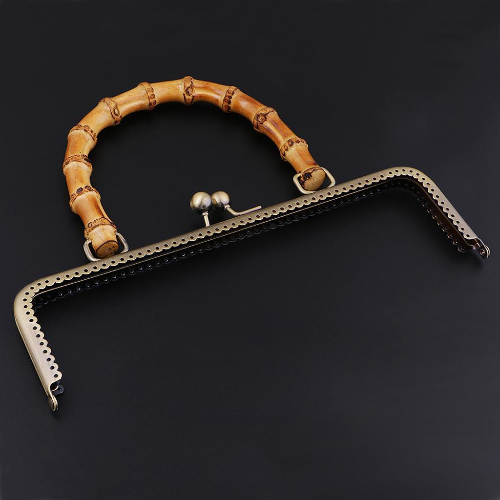 2pcs Bag Closure Clips Metal Bags Bag Hanger Bamboo Handle 25cm + 27cm for DIY Handbag Purse, Bronze