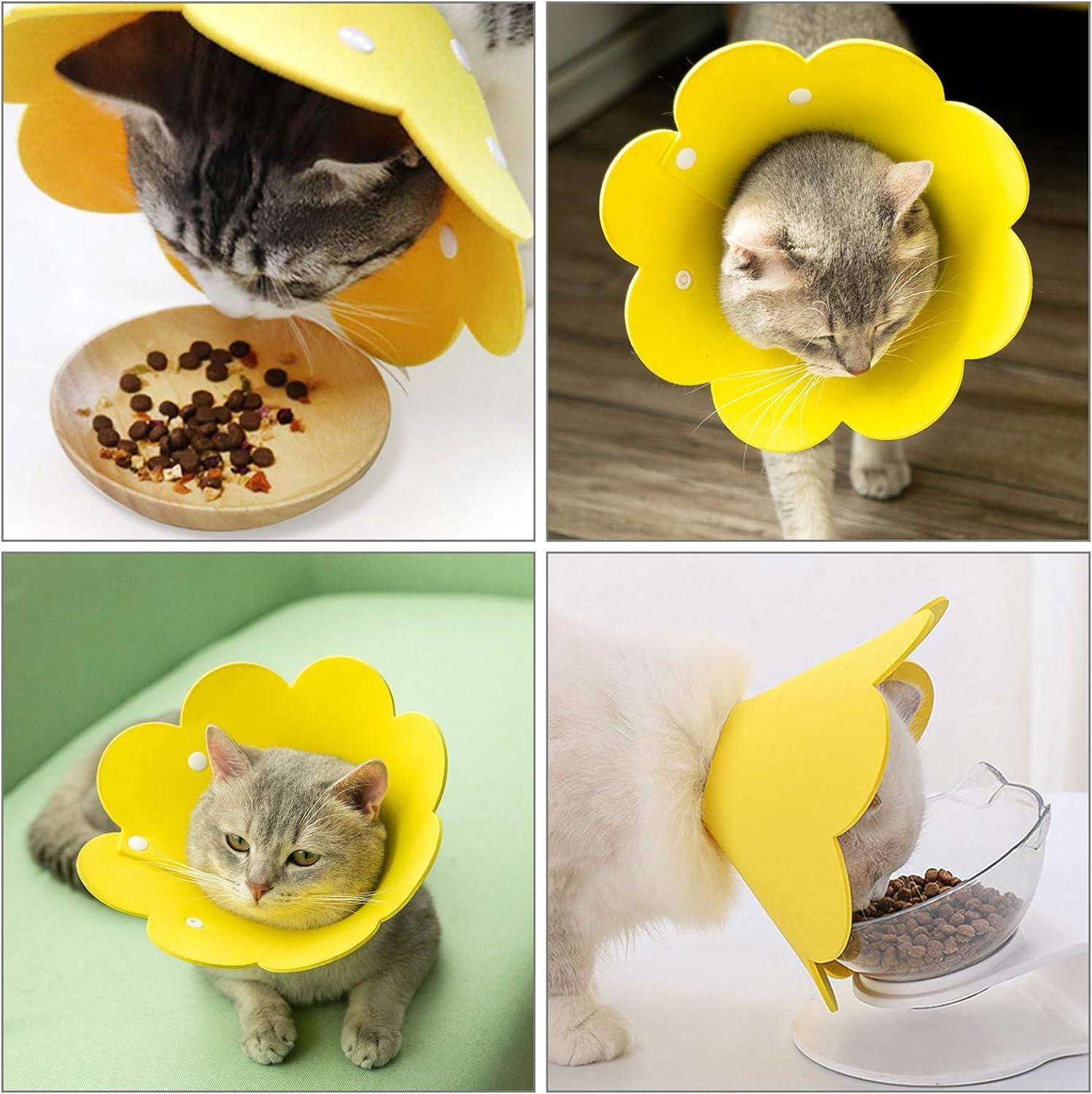 Vòng cổ mèo 2 miếng, Cổ áo phục hồi thú cưng Hình nón chống cắn có thể điều chỉnh bảo vệ cho chó và mèo Hình dạng hoa văn hướng dương