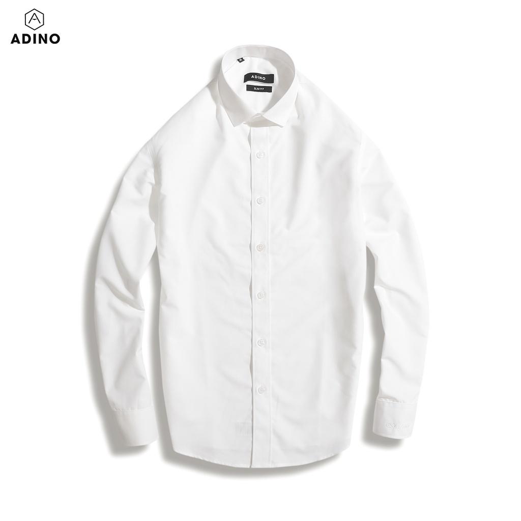 Hình ảnh Áo sơ mi nam trắng dài tay ADINO vải nến lụa sợi sồi modal dáng công sở slimfit hơi ôm trẻ trung S302
