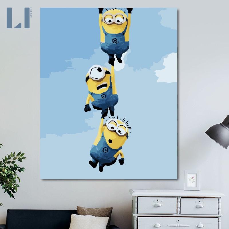 Tranh sơn dầu số hóa có khung LIM Art -Tranh tô màu theo số ba nhóc Minions T7142