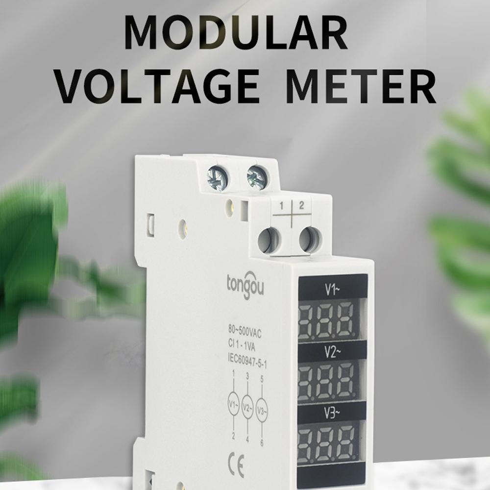 80~500V Three Phase Voltage Meter Modular Voltmeter Gauge 3 LED Digital Display Home Household Voltage Meter