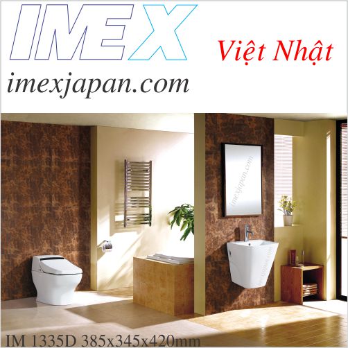 Chậu lavabo treo tường nguyên khối men sứ phủ nano IMEX IM 1335D