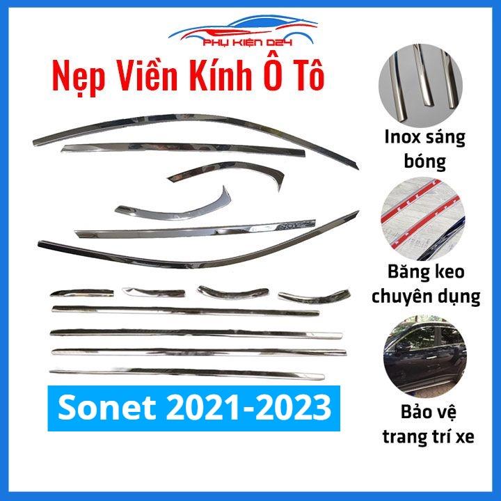Bộ nẹp viền chân kính cong kính Kia Sonet 2021-2022-2023 Inox sáng bóng chuẩn form xe