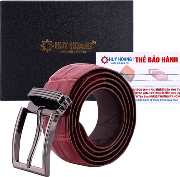 Thắt Lưng Nam Da Cá Sấu Nguyên Con Bụng Bản Lớn Đầu Kim Huy Hoàng HT4780 - Đỏ Đô