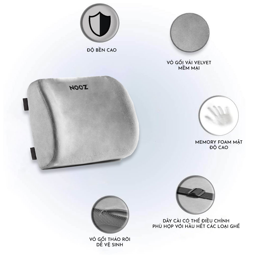 Gối Tựa Lưng Văn Phòng NOOZ Home Goods Chất Liệu Memory Foam Ruột Cao Su Non Đệm Êm Ái Cho Người Đau Thắt Lưng