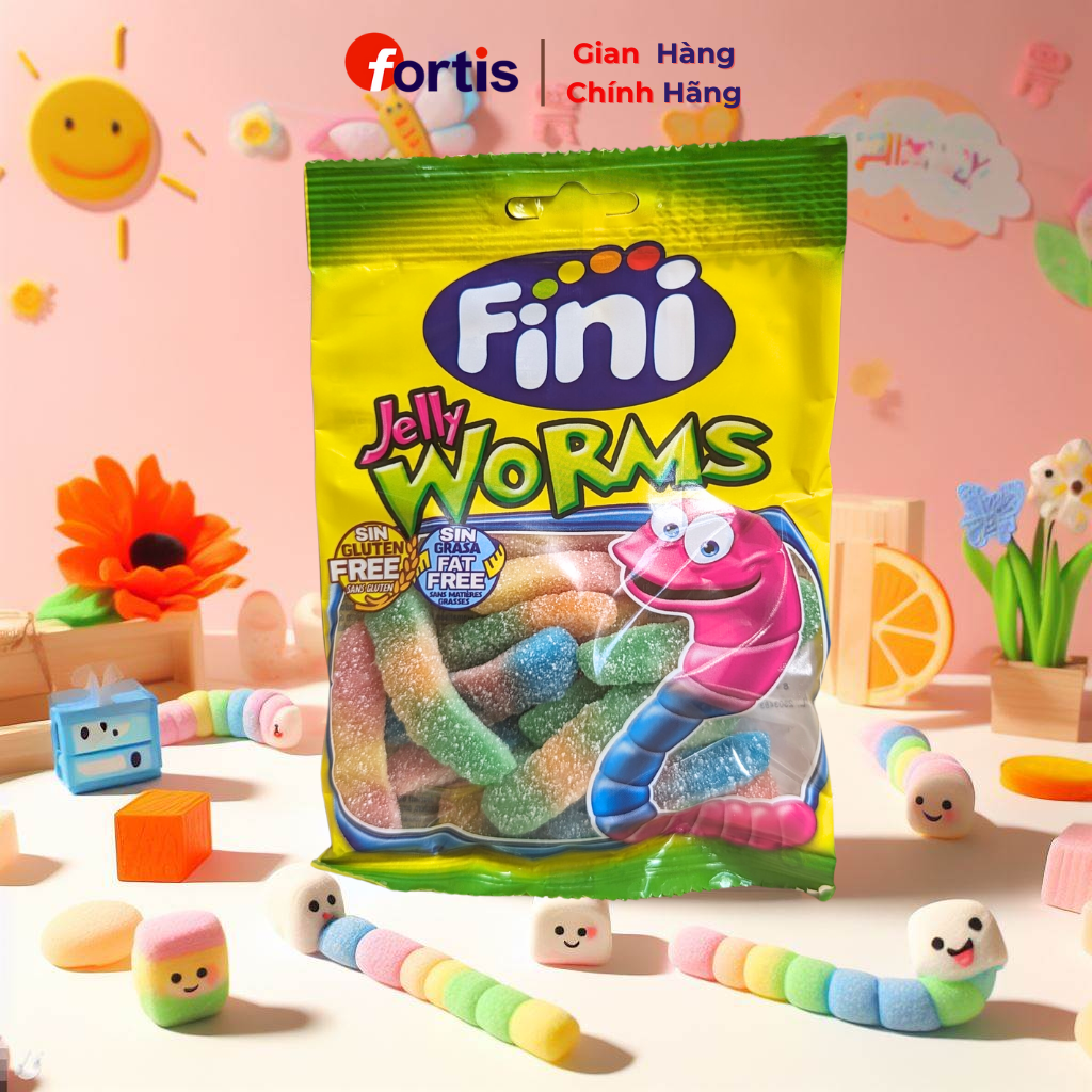 Kẹo dẻo Fini Jelly Worms Sâu chua 90g Vị Trái Cây