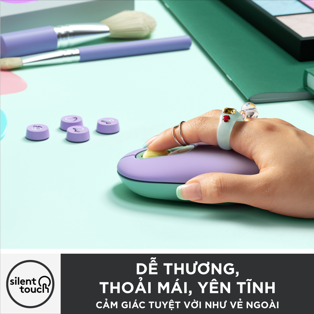 Chuột không dây bluetooth Logitech POP MOUSE - giảm ồn, nút emoji tùy chỉnh - Hàng chính hãng