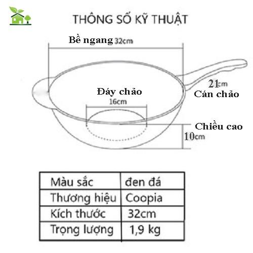 Chảo chống dính sâu lòng đá hoa cương Coopia Hàn Quốc đường kính 32cm, đun trên mọi loại bếp