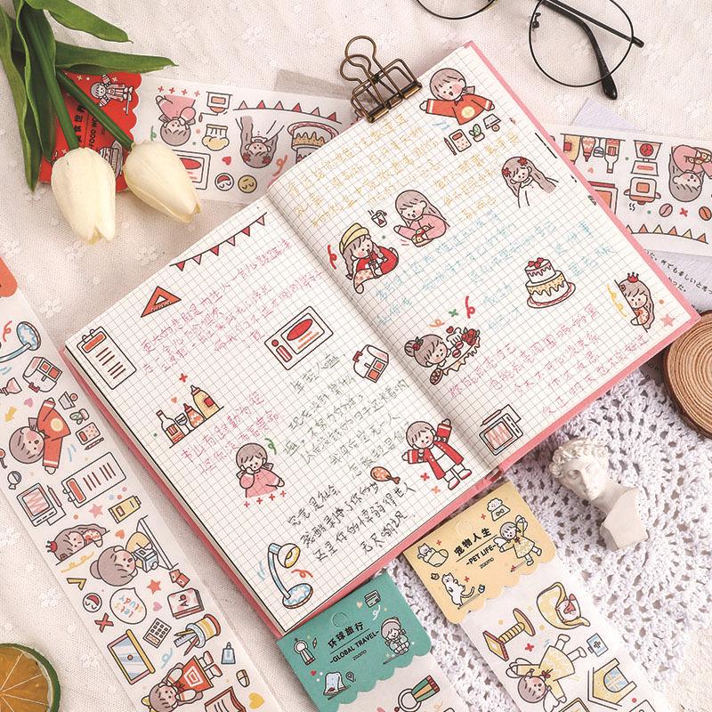 Cuộn Băng Dính Sticker Nhãn Dán Washi Dùng Trang Trí Sổ Lưu Bút ST173