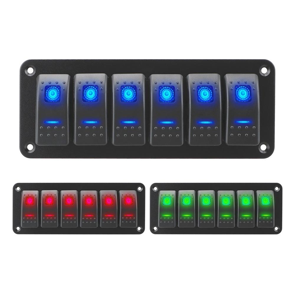 Bảng công tắc bật/tắt đèn LED hai công tắc 12/24V 6 nút chống thấm nước cho tàu thuyền