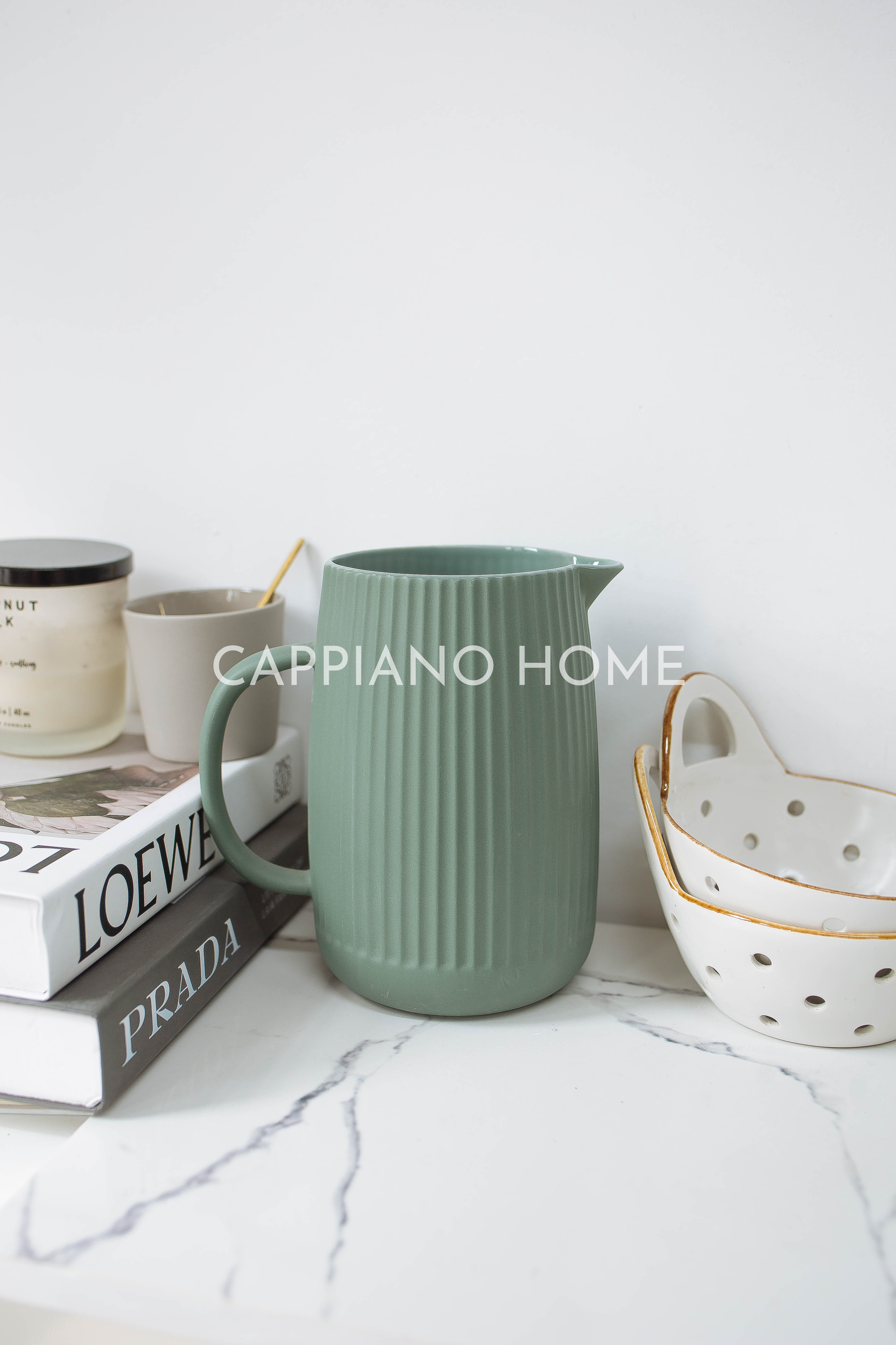 Lọ hoa sứ, bình hoa gân xanh miệng rót | Cappiano Home