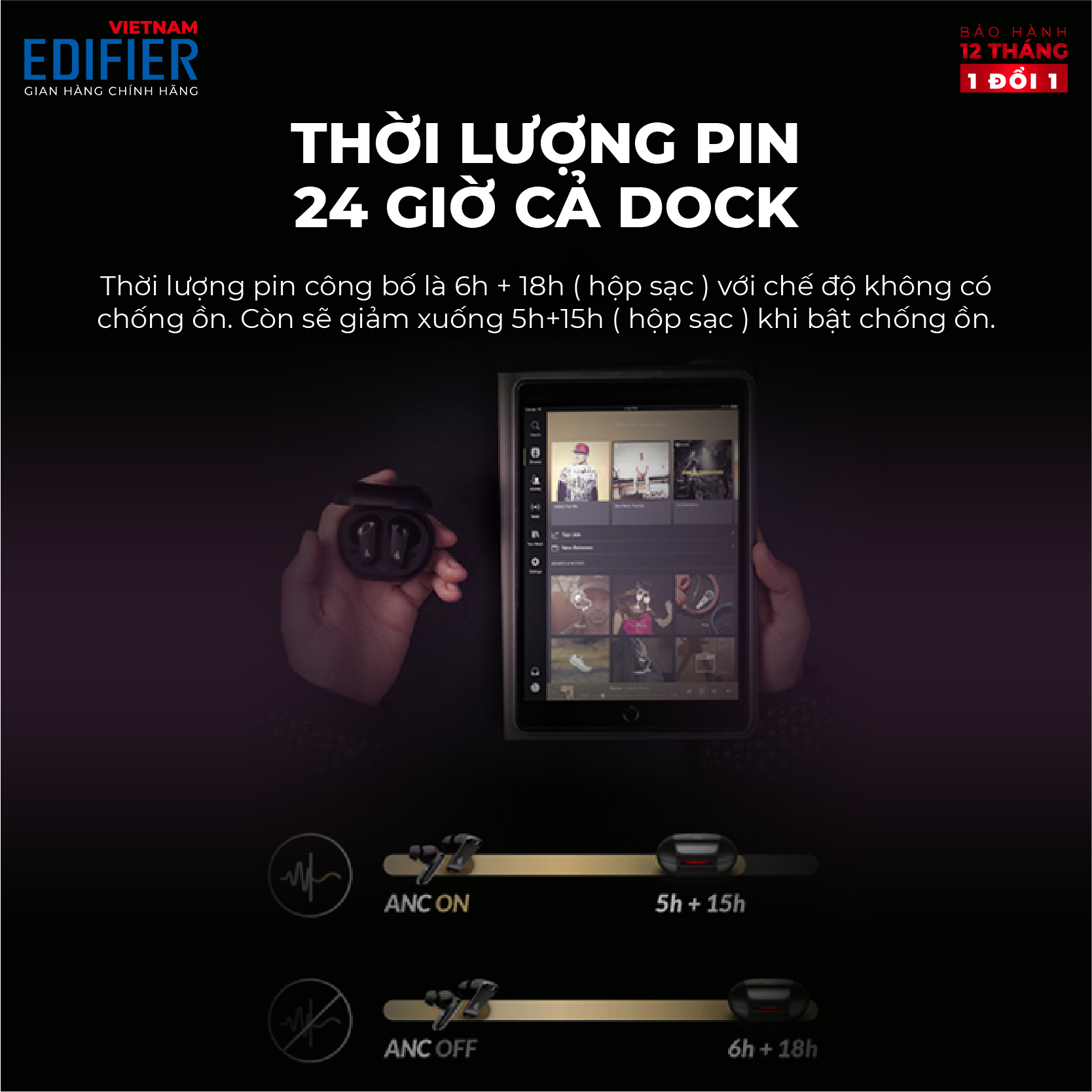 Tai nghe bluetooth EDIFIER NEOBUDS PRO Thời lượng pin 24 giờ HIRES Audio Wireless Chống ồn chủ động 6 micro đàm thoại - Hàng phân phối chính hãng