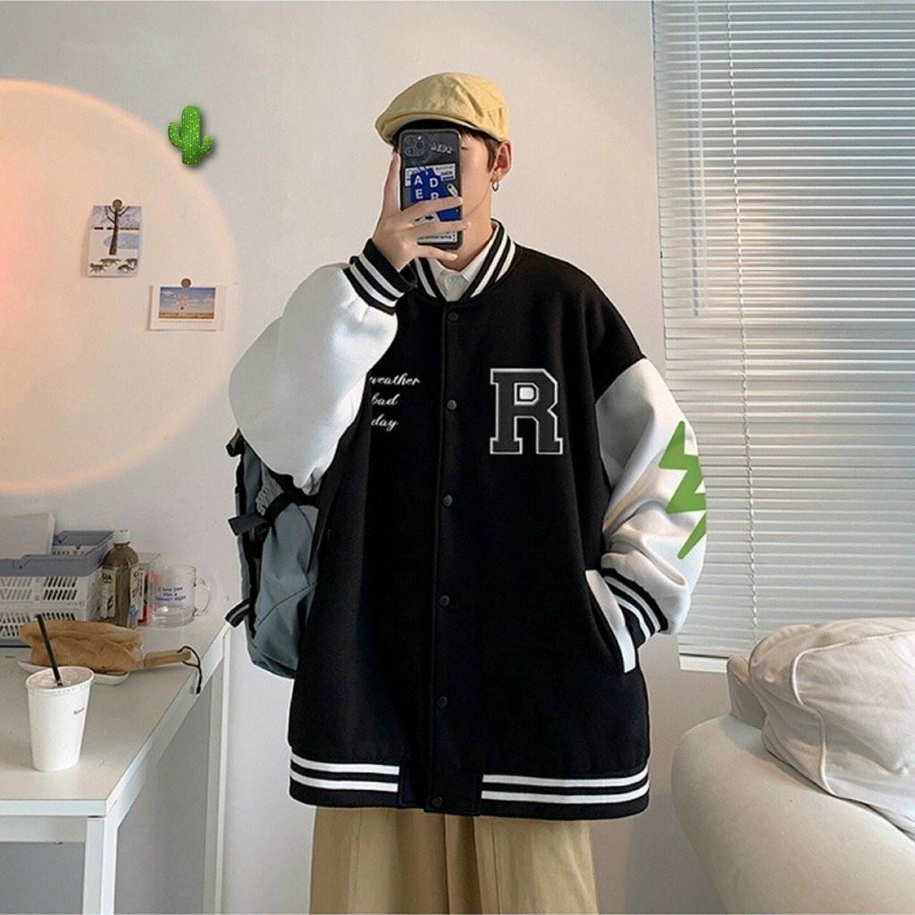 Áo Khoác Cardigan Bomber Nỉ Bông IN R BỘ XƯƠNG Form Rộng Basic Nam Nữ Unisex Ulzzang