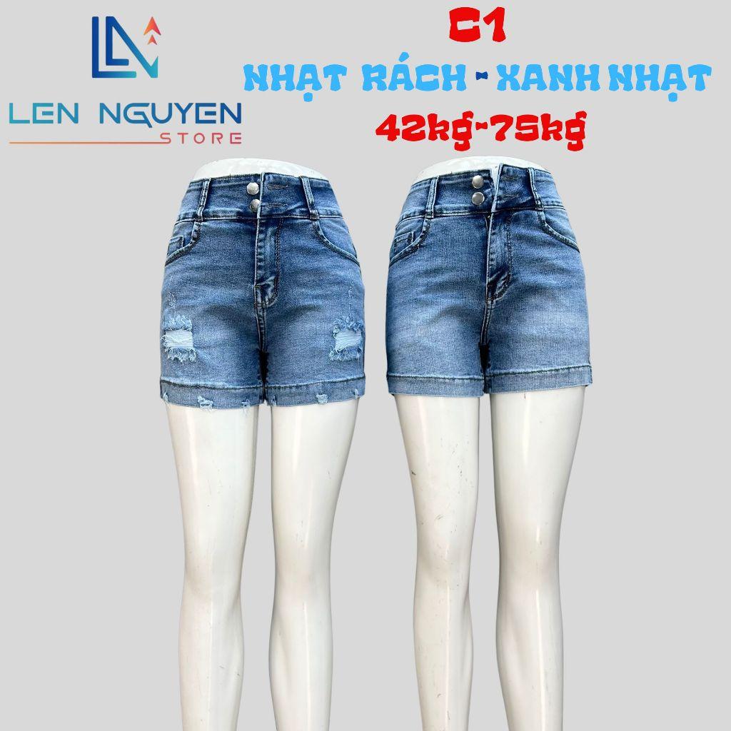 C1_Quần jean nữ, đùi, lưng cao, quần bò nữ dáng ôm, quần rin nữ có big size, cho 42kg đến 75kg,LEN NGUYEN STORE - Xanh Nhạt