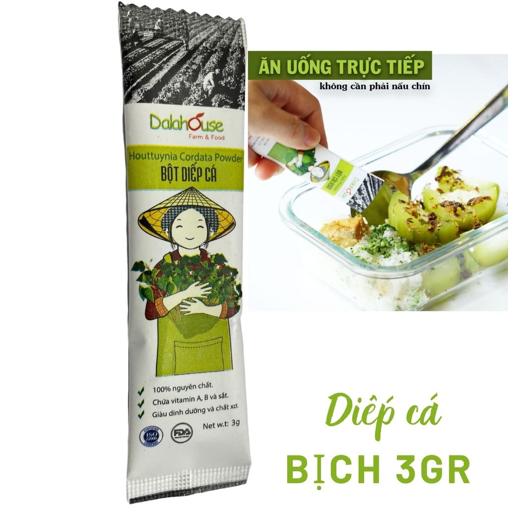 Bột Diếp Cá hữu cơ nguyên chất sấy lạnh Dalahouse - Tuýp 3gr - Mát Gan, ngừa mụn, ngừa trĩ và táo bón. Hỗ trợ bảo vệ Phổi
