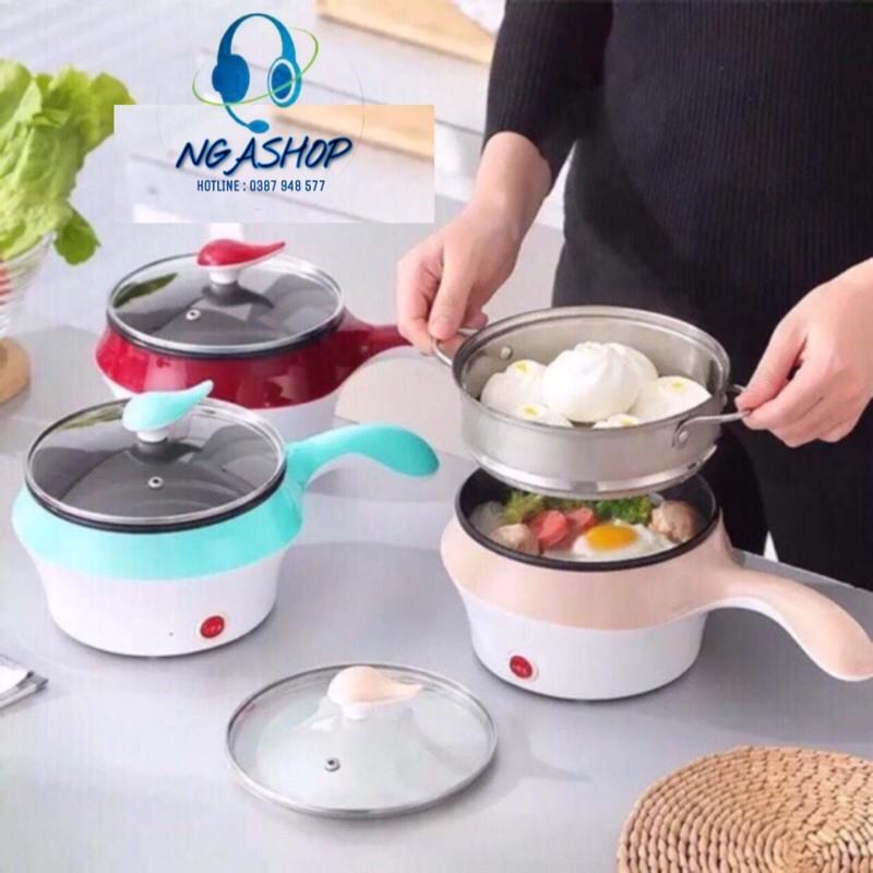 Chảo lẩu điện đa năng mini nồi lẩu tròn có hấp chống dính màu đen 19.5cm