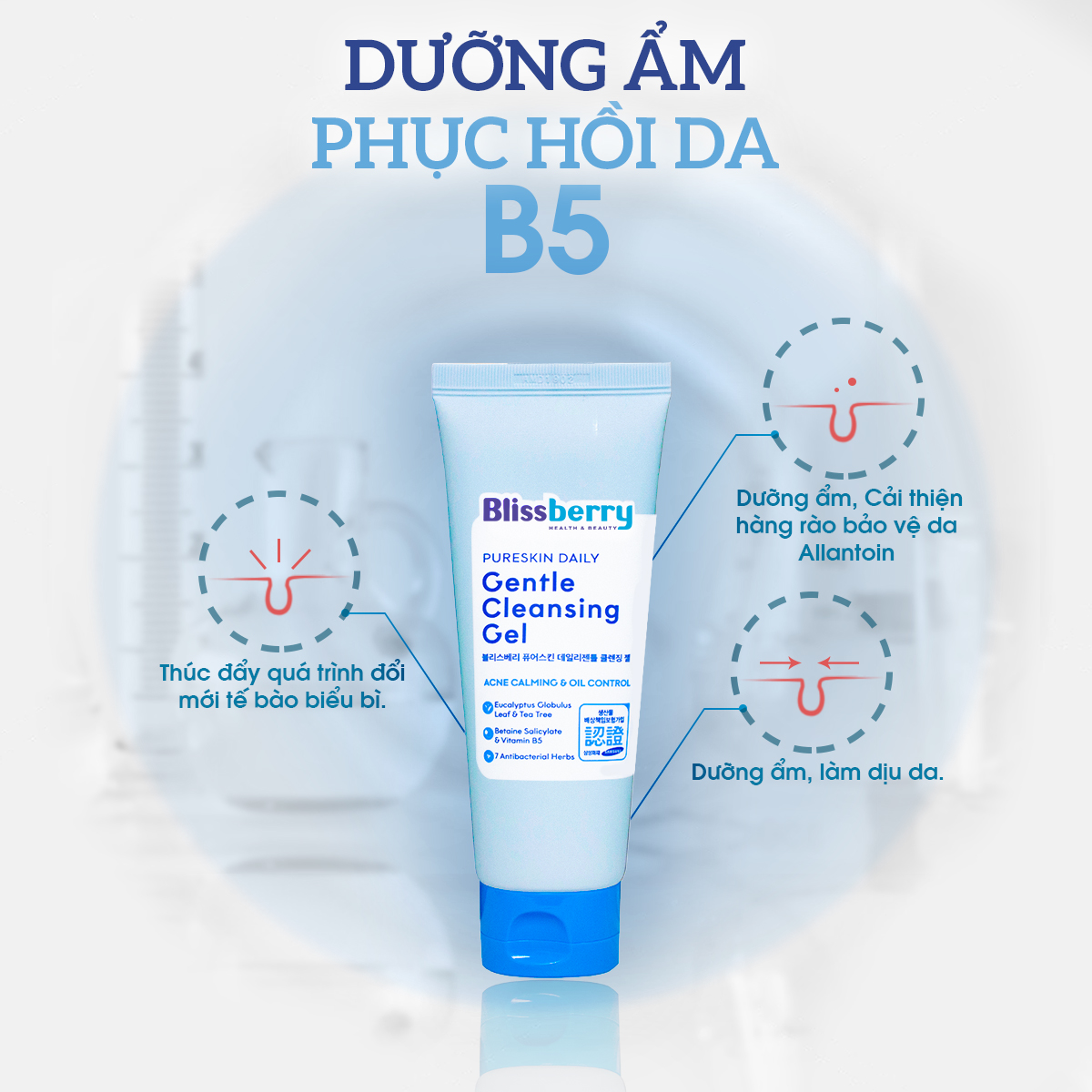 Combo Blissberry Gel giảm mụn mờ thâm 15ml, Sữa rửa mặt BHA 100ml và Kem chống nắng kiềm dầu 60ml