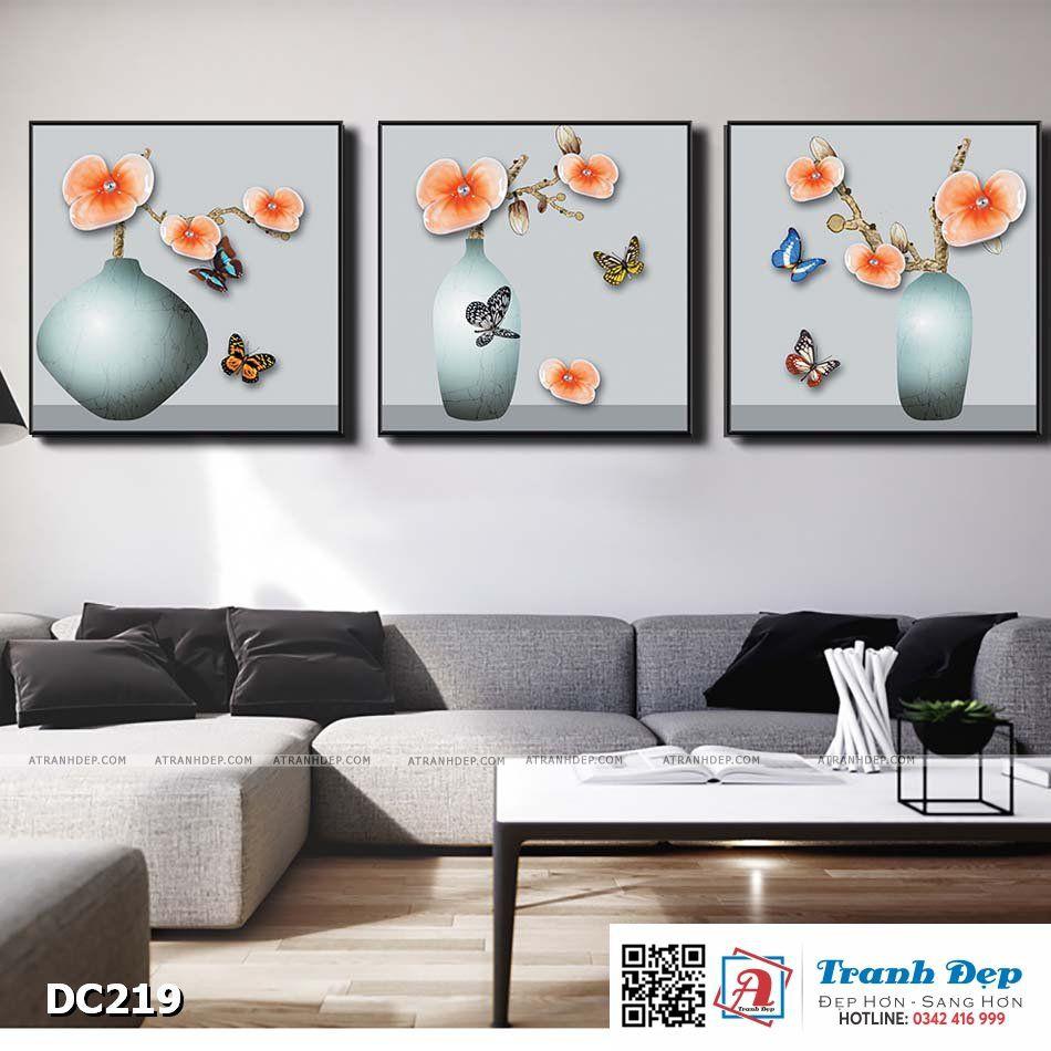 Bộ 3 tranh canvas treo tường Decor Bình hoa nghệ thuật - DC219