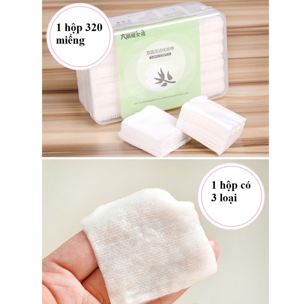 Bông tẩy trang 320 miếng .3 in 1 cotton mềm mịn có hộp nhựa đựng rất vệ sinh và sạch sẽ