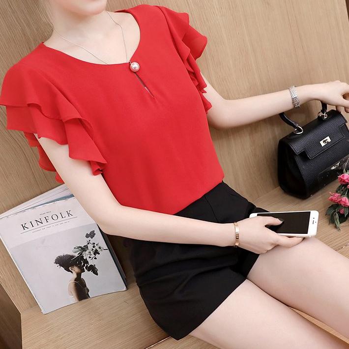 Áo Kiểu Cổ Phối Ngọc Tay Cánh Dơi 2 Tầng Cách Điệu