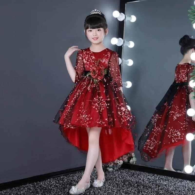 Váy công chúa hoa đào cho bé dự tiệc sinh nhật thôi nôi, mặc tết, đầm công chúa