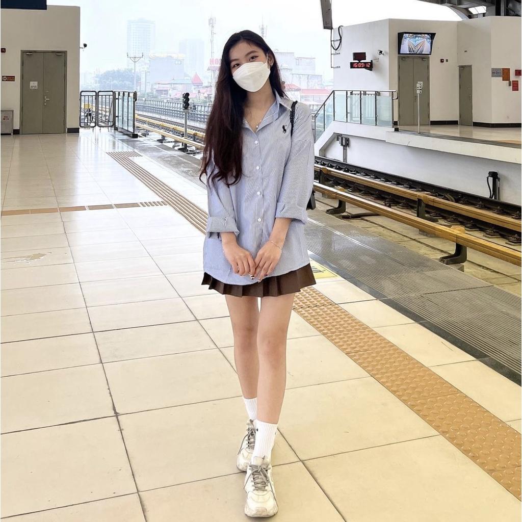 Áo Sơ Mi Công Sở Nữ Kẻ Sọc, Tay Lỡ, Phong Cách Hàn Quốc, Chất Kate Mềm Mịn, Quynhanhpuka