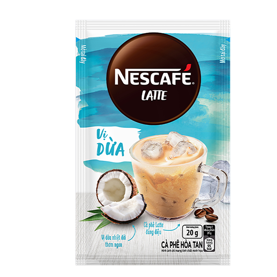 Hình ảnh Cà phê hòa tan NESCAFÉ Latte VỊ DỪA (hộp 10 gói x 20g)