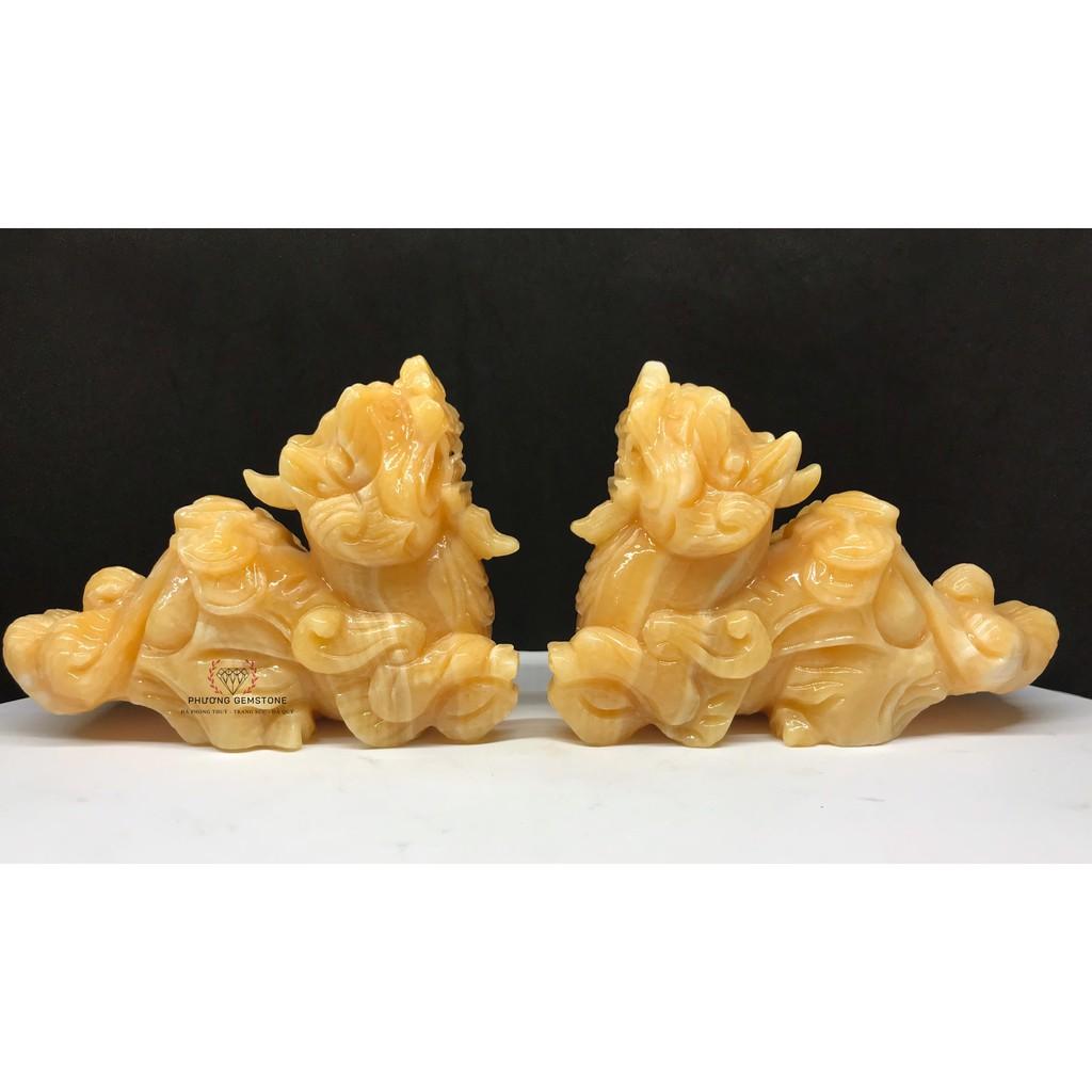 Cặp Tỳ Hưu Tài Lộc May Mắn đá NGỌC HOÀNG LONG Thiên Nhiên 100% để bàn trang trí nhà cửa, phòng khách