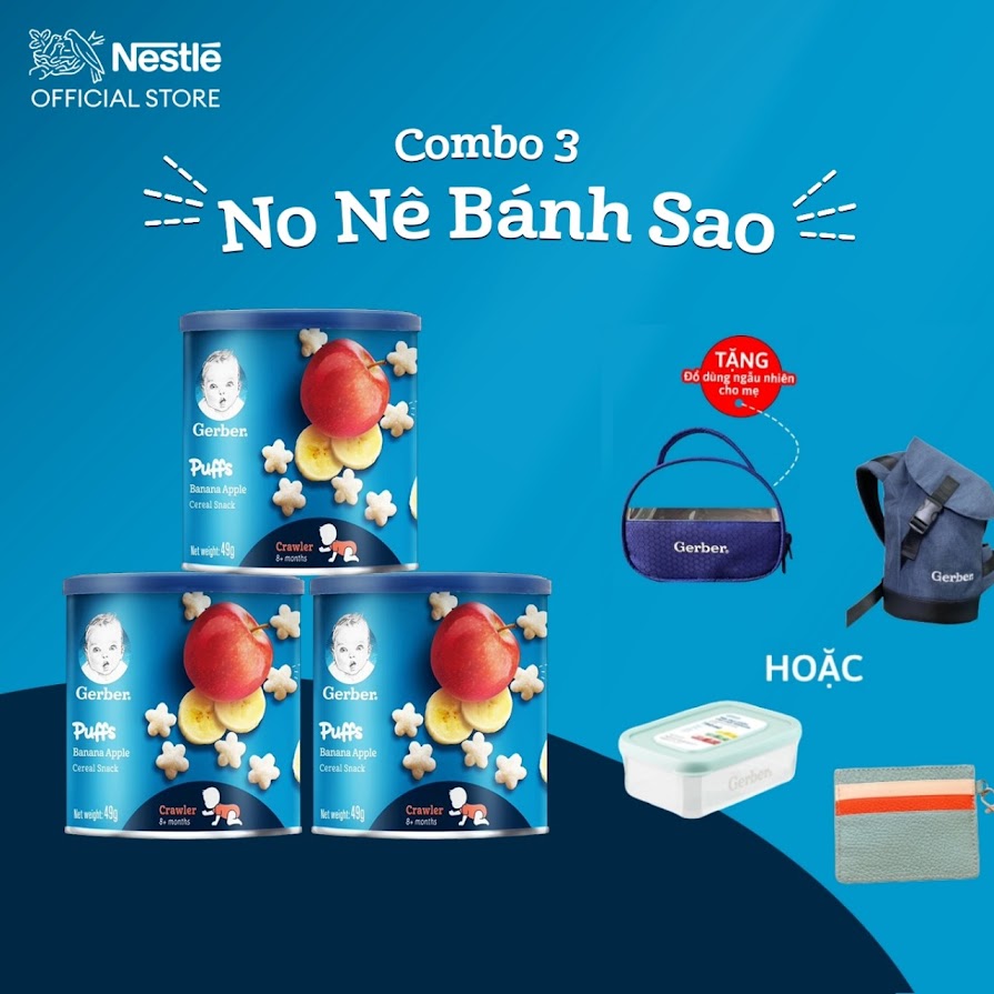 Combo 3 Bánh Ăn Dặm Hình Sao Nestlé Gerber Chính Hãng - Combo 3 No Nê Bánh Sao [Tặng Đồ Dùng Cho Mẹ Ngẫu Nhiên]