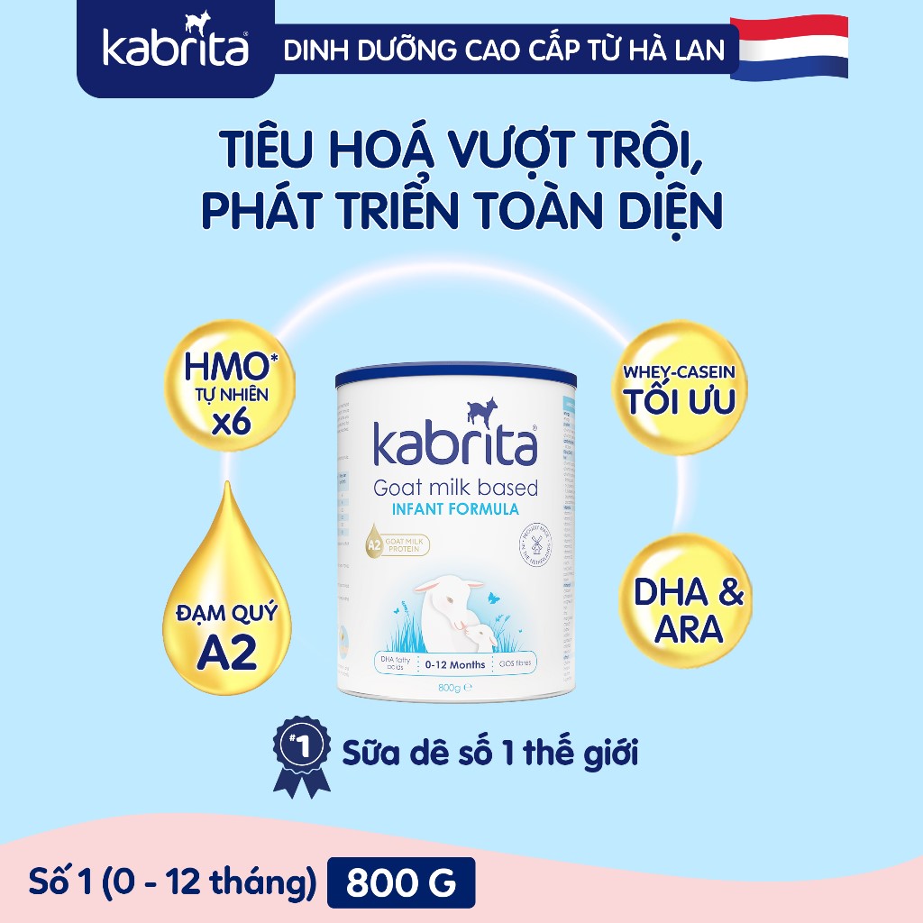 [DATE 2026 - MUA 1 TẶNG 1] Combo 2 lon Sữa dê Kabrita Số 1 800g (0-12 tháng)