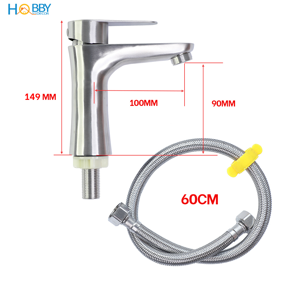 Vòi xả chậu lavabo lạnh HOBBY Home Decor LBL2 Inox 304 không rỉ sét kèm dây cấp 60cm