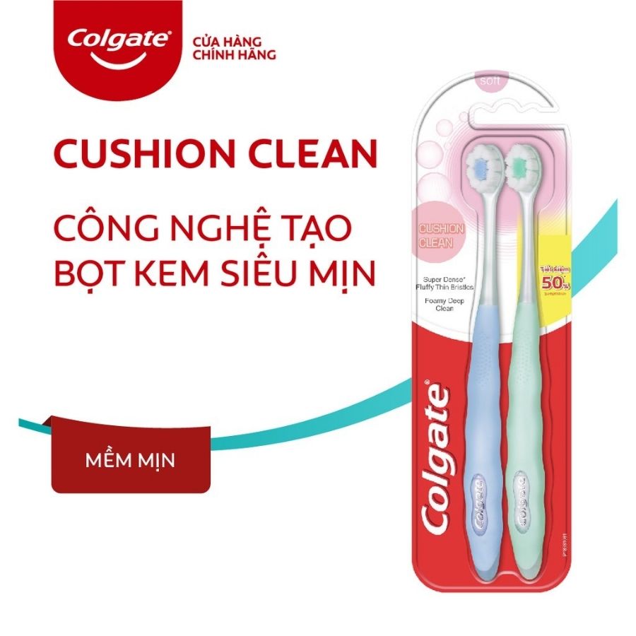 Bộ đôi bàn chải Colgate Cushion Clean công nghệ tạo bọt kem siêu mịn