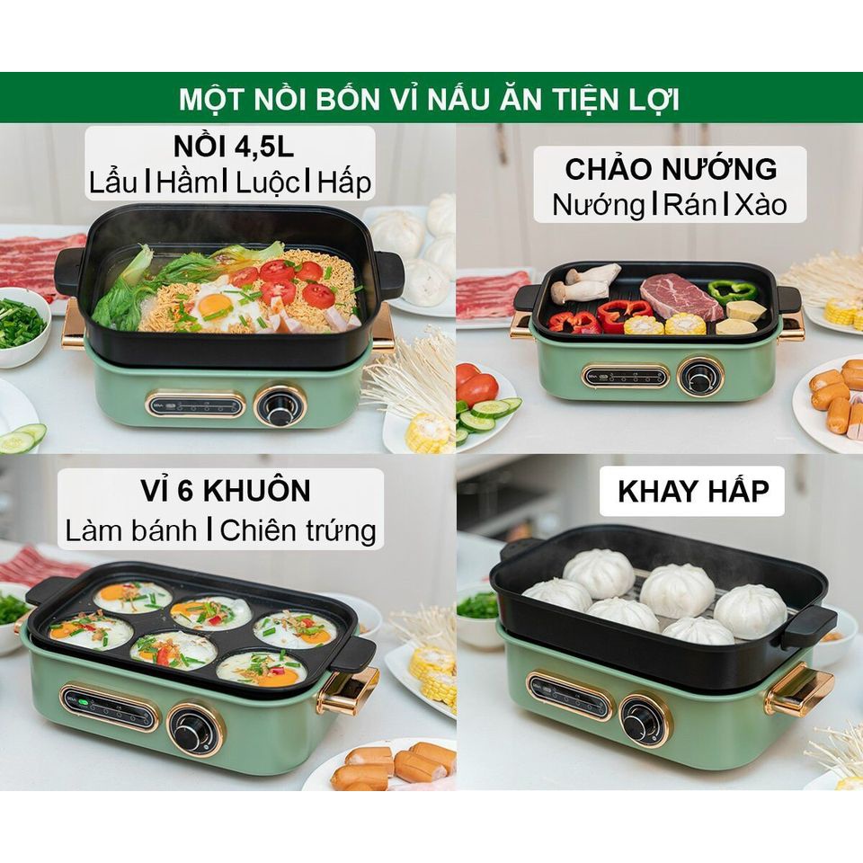 Nồi Lẩu Nướng Đa Năng Cao cấp 1400W Kiểm Soát Nhiệt An Toàn- Hàng Nhập Khẩu