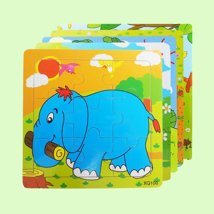 Bộ 10 Tranh Ghép Hình 2D 9 Miếng Bằng Gỗ nhiều chủ đề