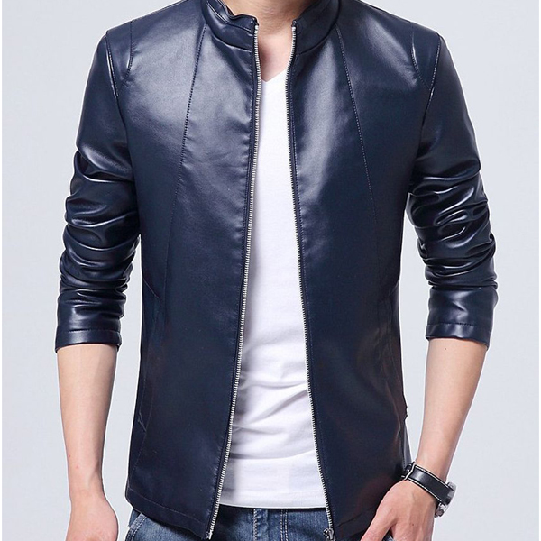 Men's Korean Leather Jacket Slim-Fit Pu Leather Casual Locomotive Leather Coat