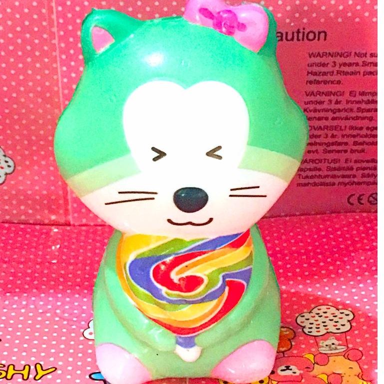 Squishy Lớn JUMBO Hình mèo ôm kẹo mút màu xanh lá Đồ Chơi Xốp Giảm Stress Hình mềm mịn dễ Thương đàn hồi Cho Bé