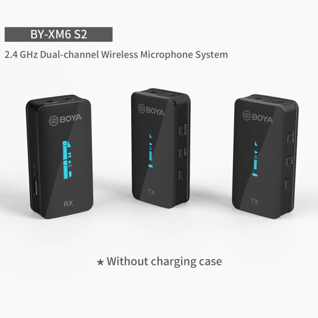 Mic thu âm Boya BY-XM6-S2 Ultracompact 2.4GHz Dual-channel Microphone (TX+TX+RX+), Hàng chính hãng